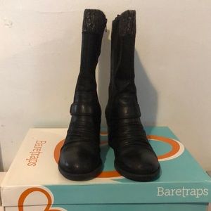 Baretraps, 7 1/2 m black, block heel boots with socks top.